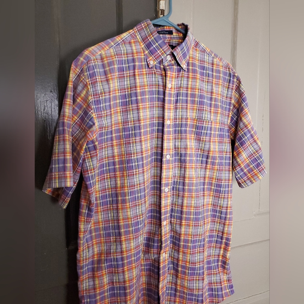 Daniel Cremieux Men's M Purple Plaid Cotton Tailored Fit Short Sleeve Shirt - Picture 3 of 11